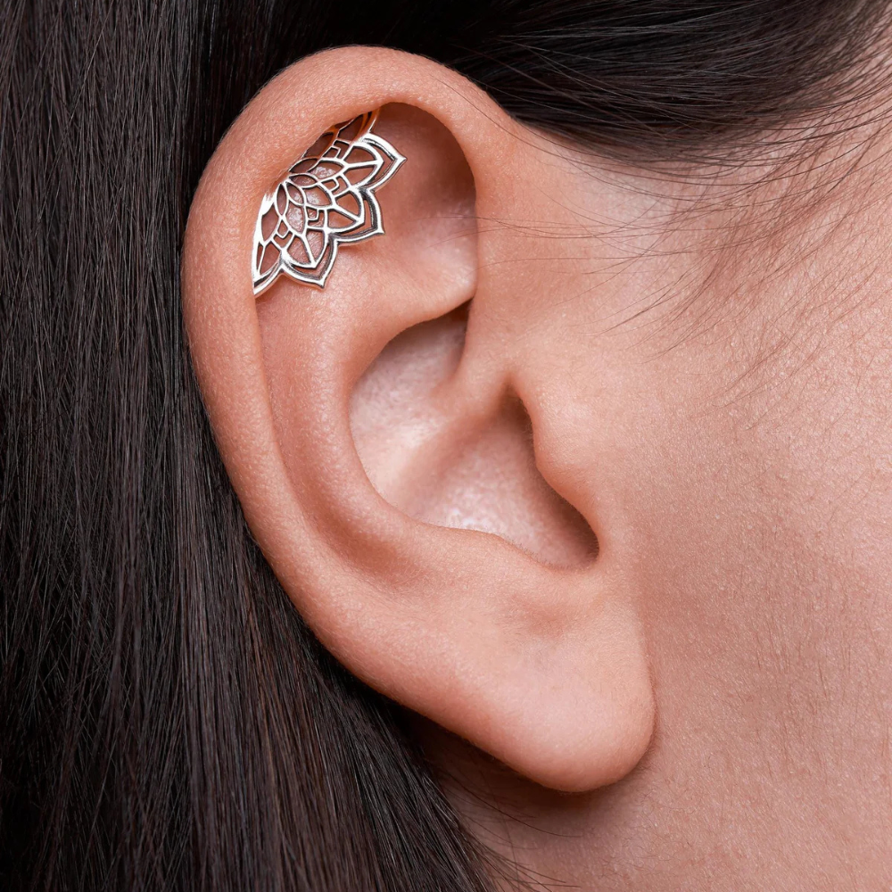Women’s Helix Earring Featuring Mandala Design