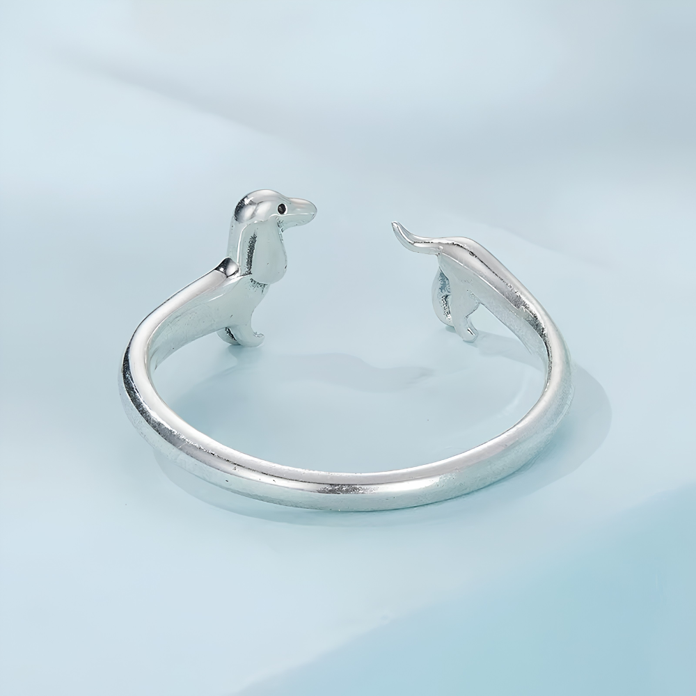 Women Adjustable Open Ring Featuring Dachshund Motif