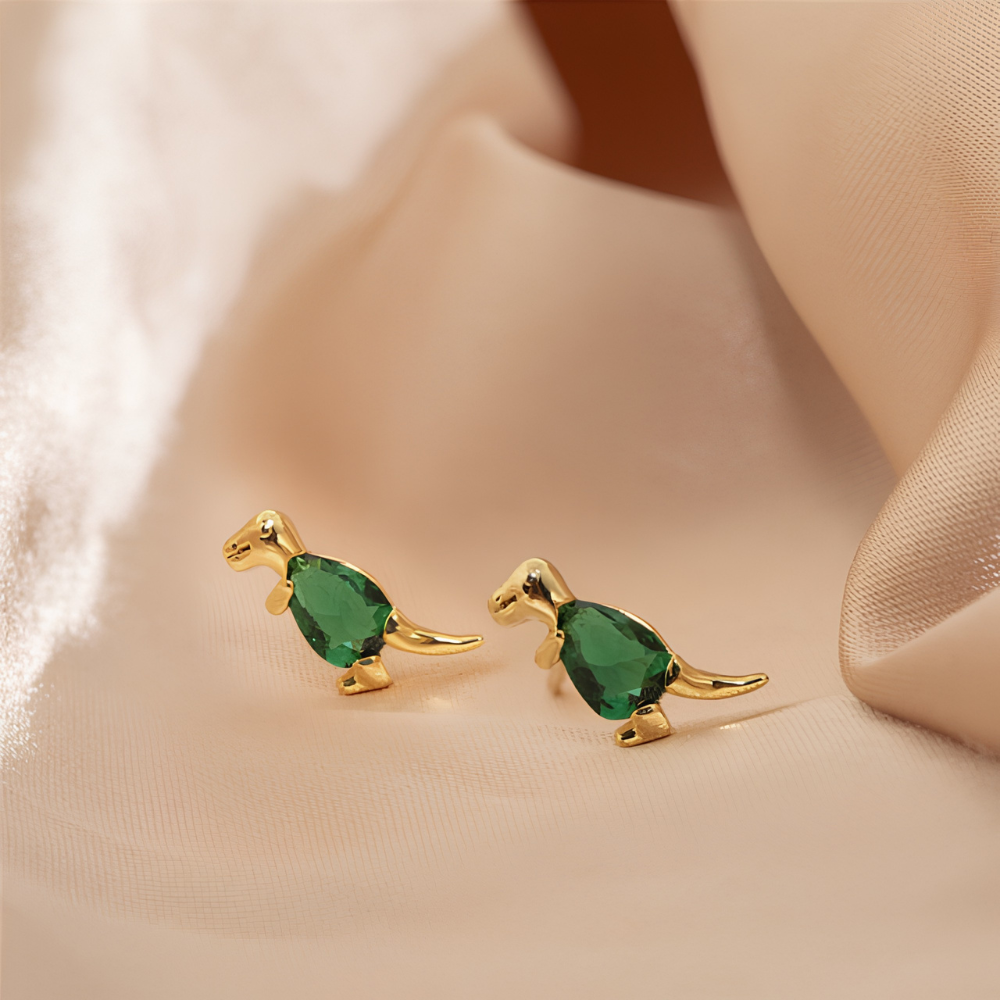Women's Dino Earrings in Pair Featuring Dinosaur Design and Decorative Stone Details