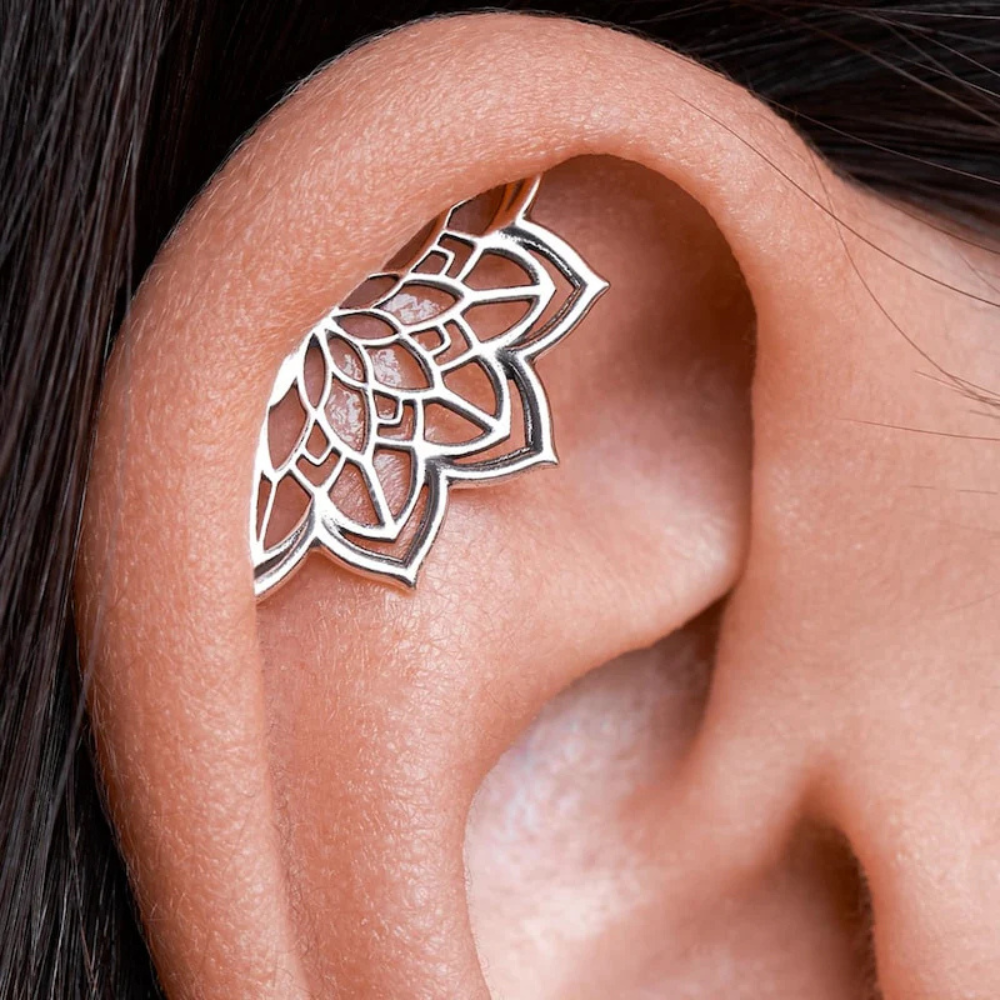 Women’s Helix Earring Featuring Mandala Design