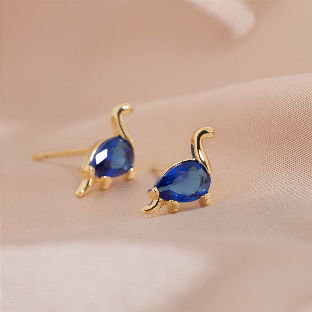Women's Dino Earrings in Pair Featuring Dinosaur Design and Decorative Stone Details