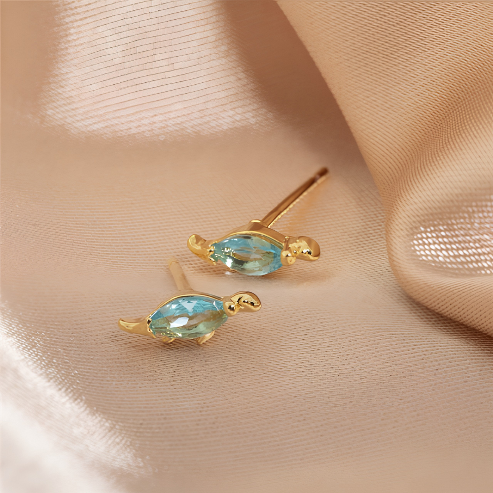 Women's Dino Earrings in Pair Featuring Dinosaur Design and Decorative Stone Details