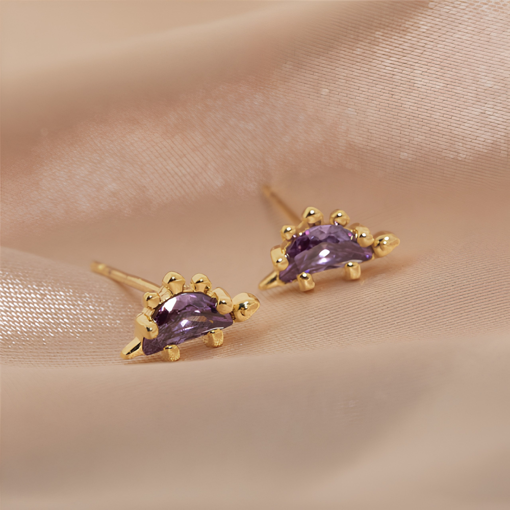 Women's Dino Earrings in Pair Featuring Dinosaur Design and Decorative Stone Details