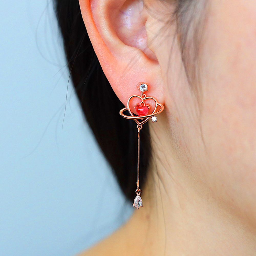 Women's Heart Earrings with Delicate Chain Design