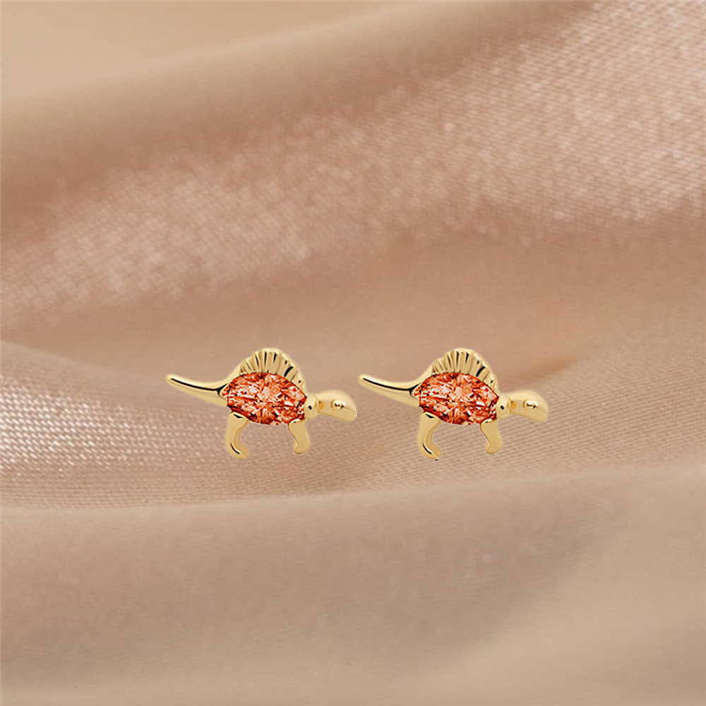 Women's Dino Earrings in Pair Featuring Dinosaur Design and Decorative Stone Details