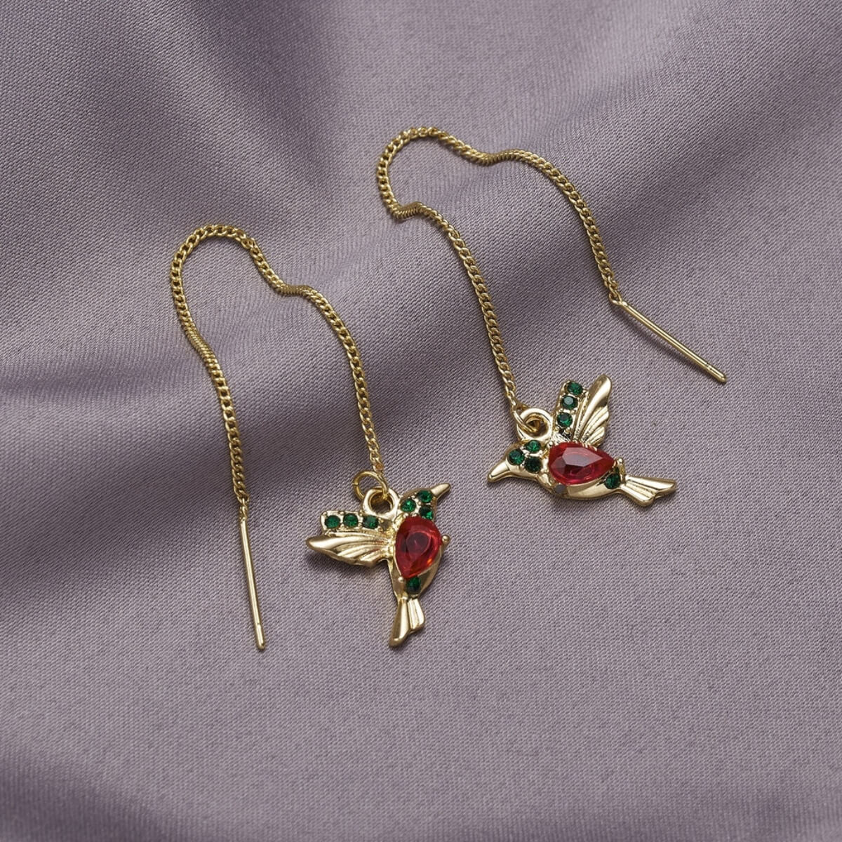 Women's Hummingbird Earrings with Hanging Bird Motif - Pair