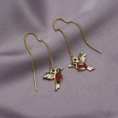 Women's Hummingbird Earrings with Hanging Bird Motif - Pair