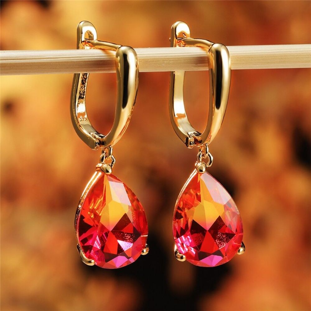 Women's Hanging Earrings with Dual-Colored Stone Setting