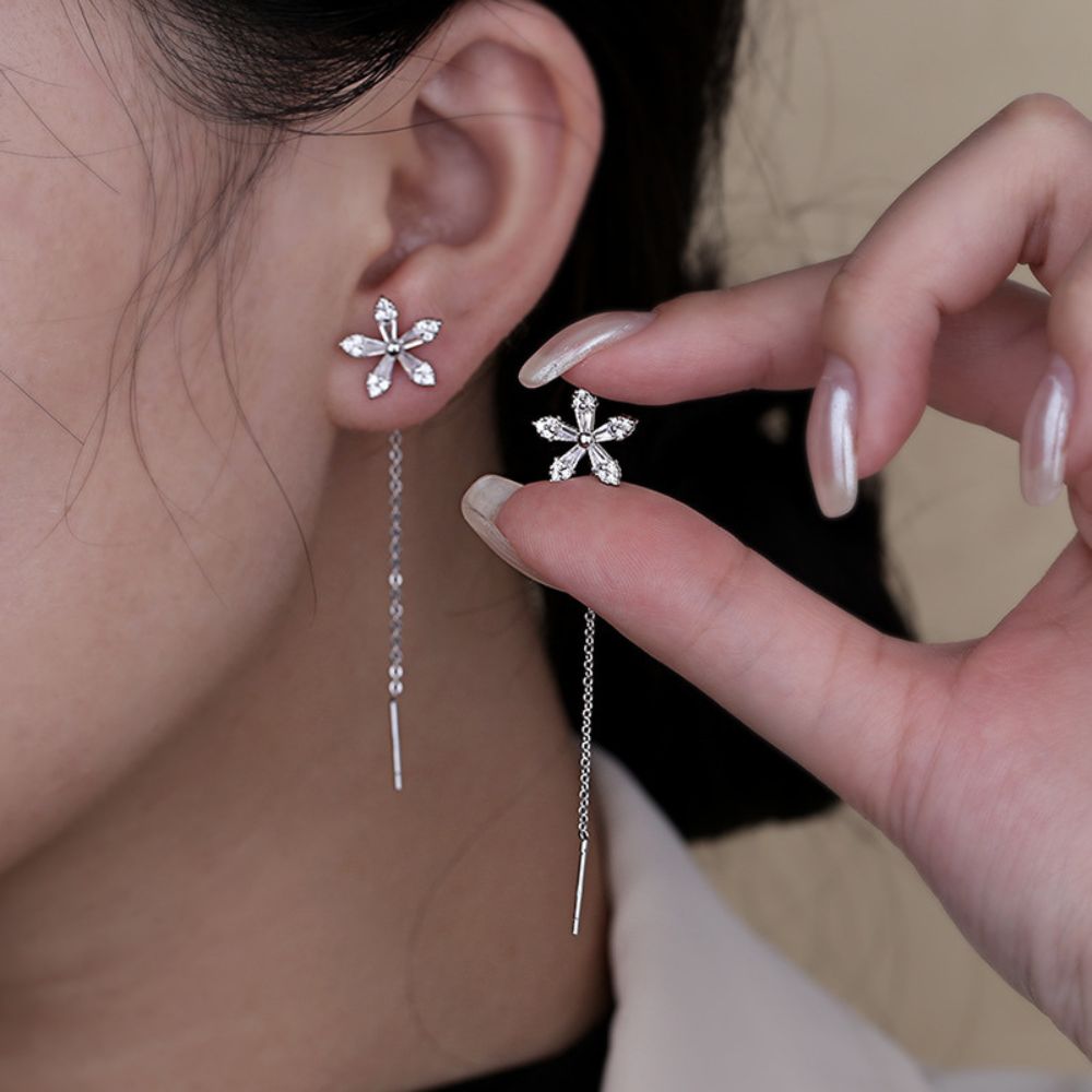 Ladies Thread Earrings with Floral Motif
