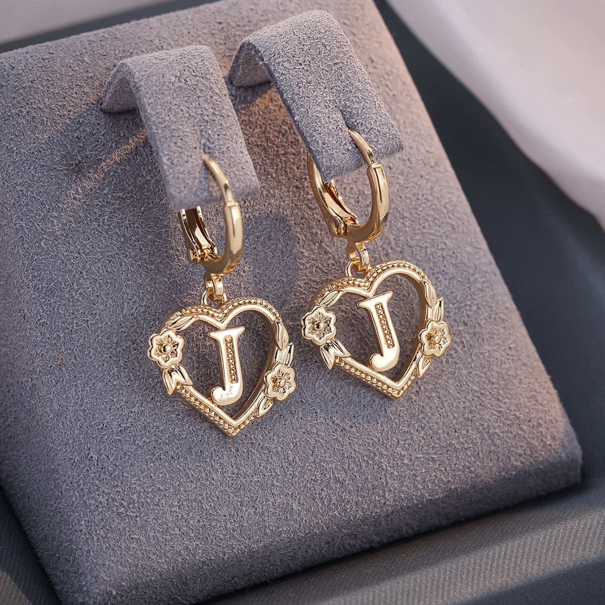 Women's Heart Hoops Featuring Initial and Floral Accents
