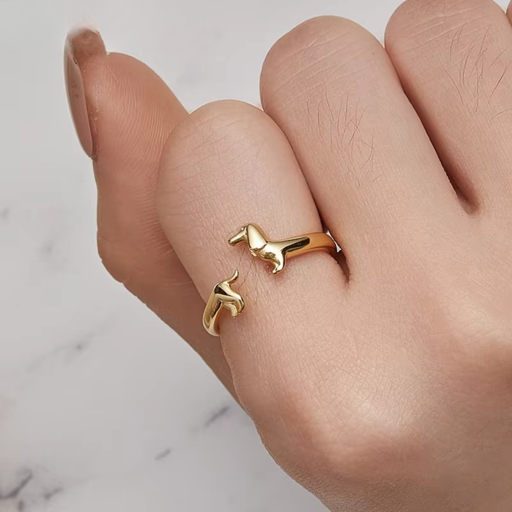 Women Adjustable Open Ring Featuring Dachshund Motif