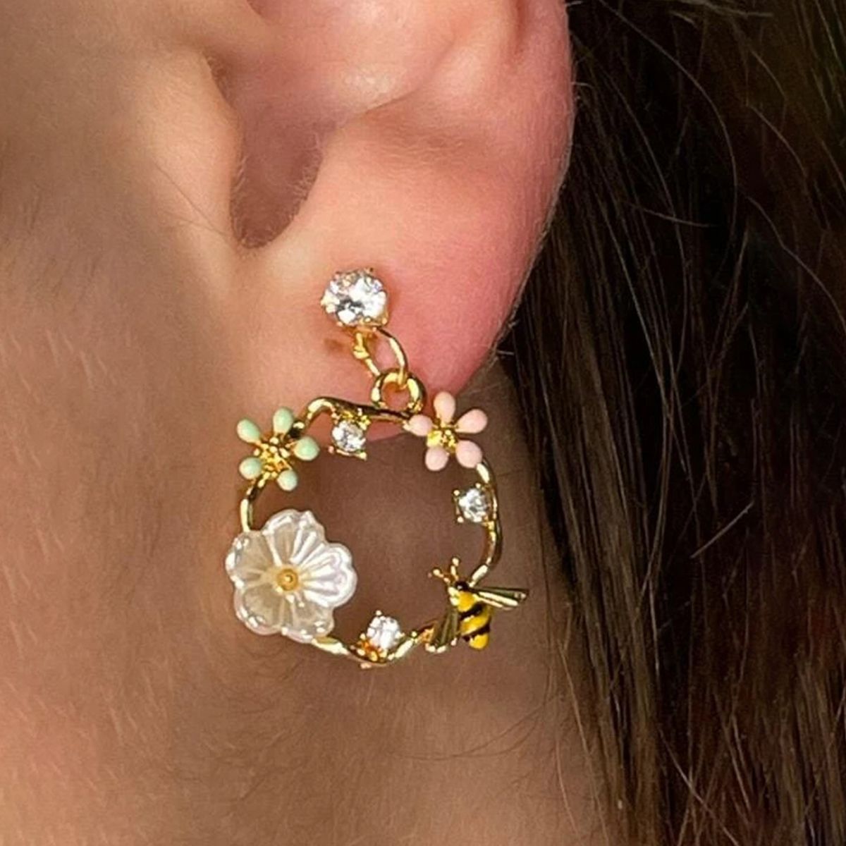 Women Earrings with Flower Crown Design (Pair)