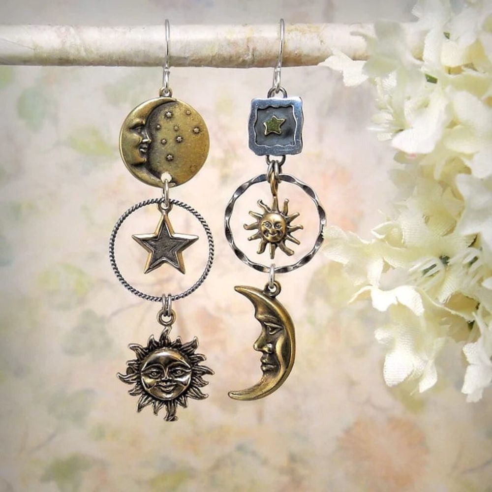 Women Sun and Moon Earrings in Mismatch Design (Pair)