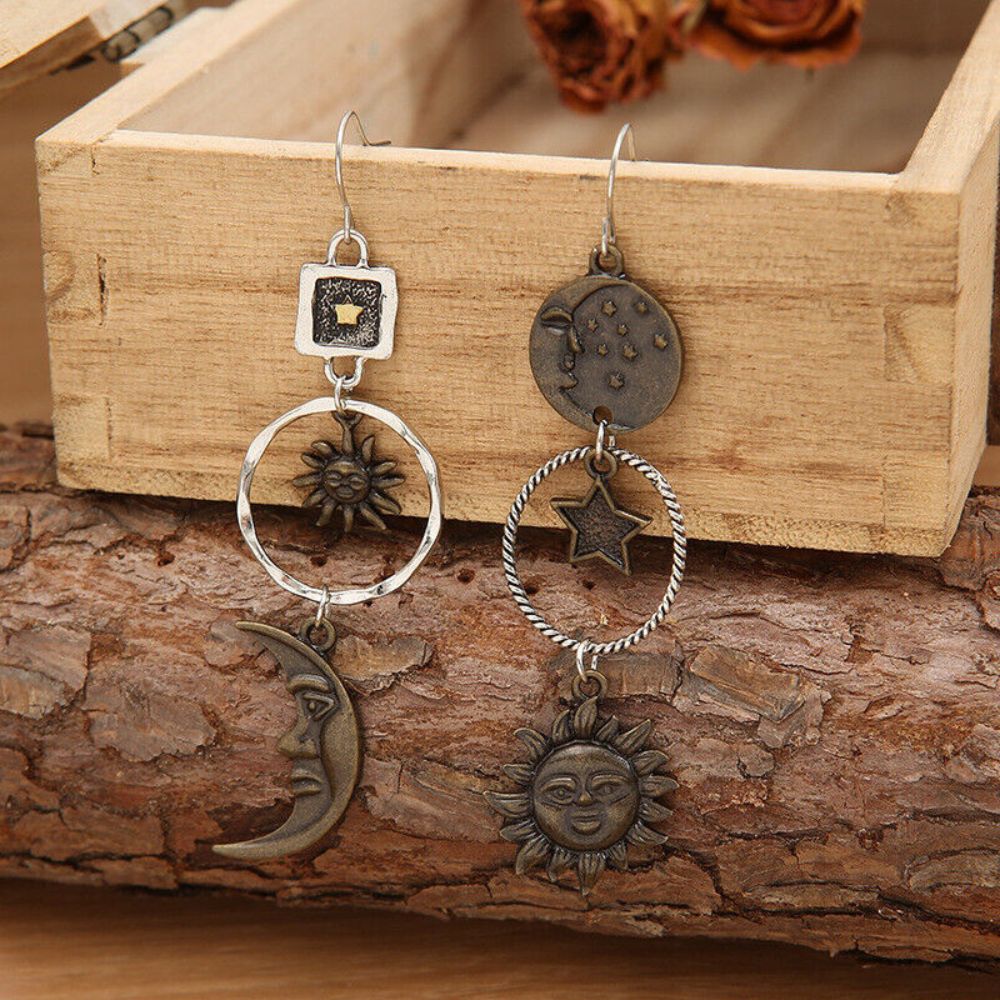 Women Sun and Moon Earrings in Mismatch Design (Pair)