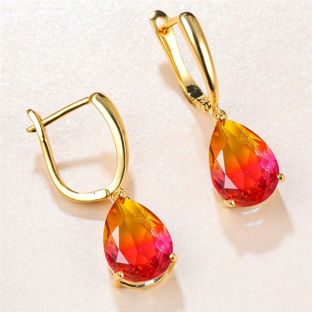 Women's Hanging Earrings with Dual-Colored Stone Setting