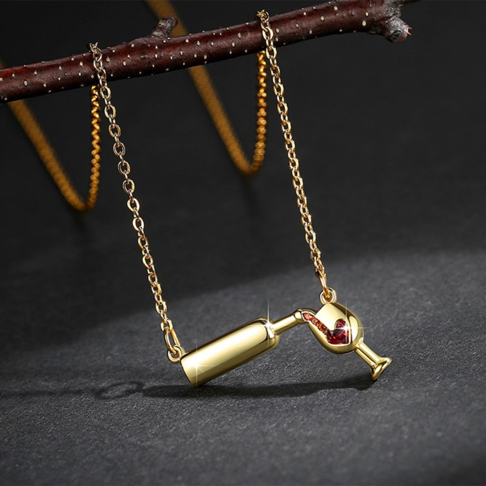 Women's Necklace with Wine Bottle Pendant and Heart Detail