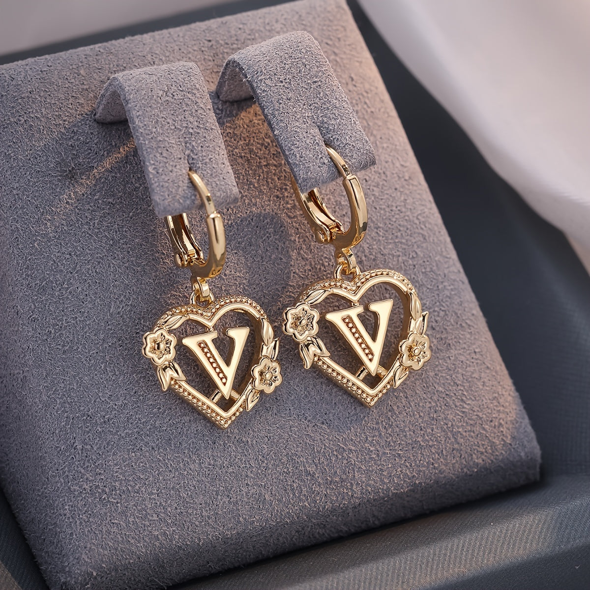 Women's Heart Hoops Featuring Initial and Floral Accents