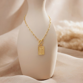 Women's Pendant Necklace Featuring Rectangular Pendant, Paperclip Chain and Toggle Clasp
