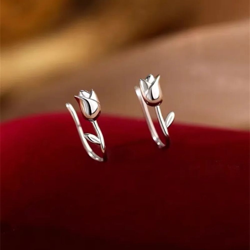 Ladies Tulip Earrings with Flower Design - Pair