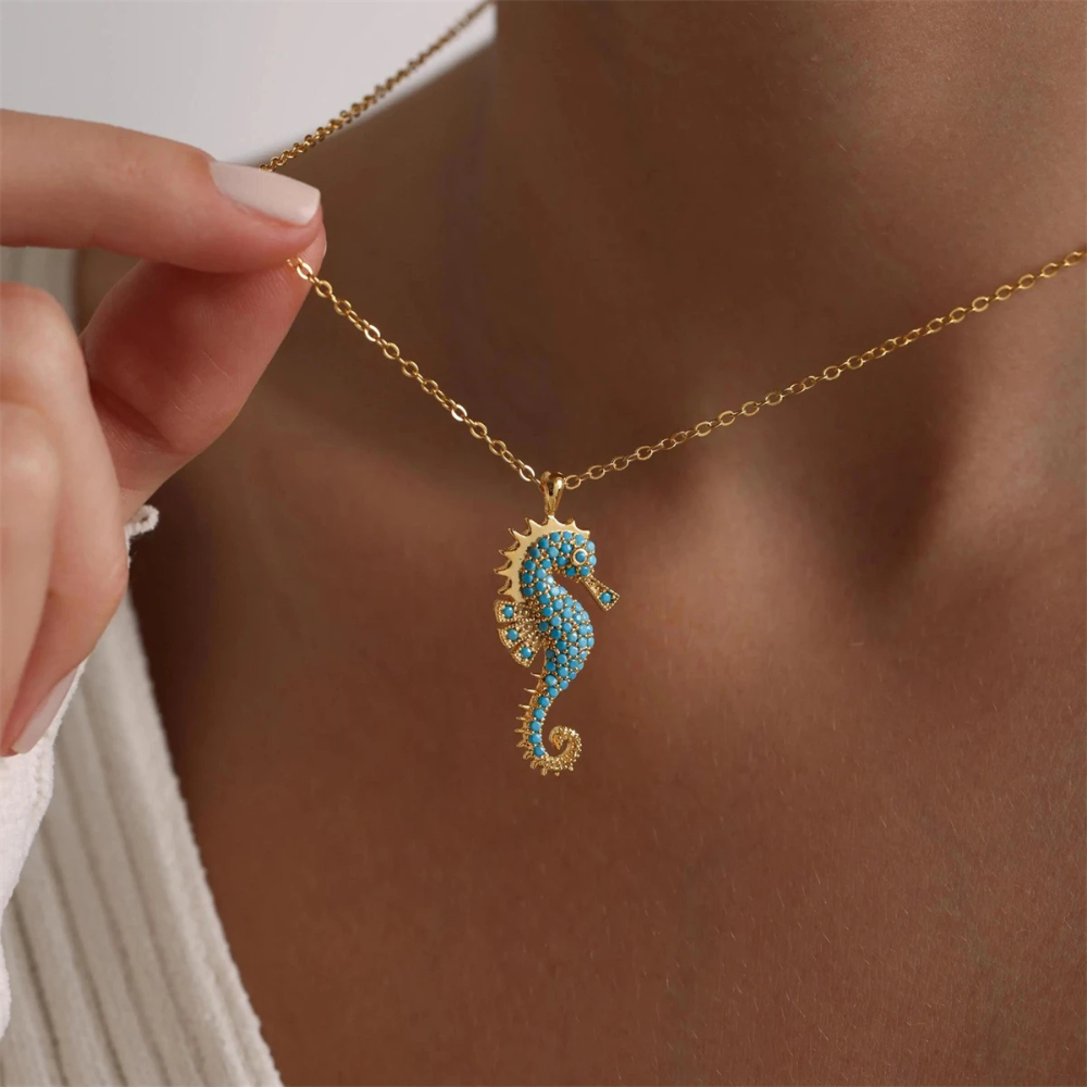 Women's Necklace Featuring a Seahorse Pendant with Ocean Theme