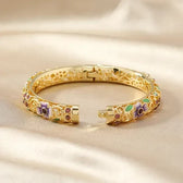 Open Flower Bracelet for Women with Enamel Details and Stone Accents