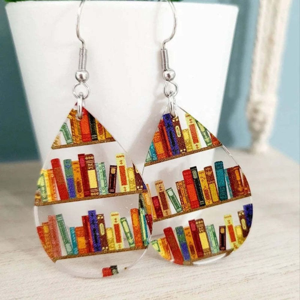 Ladies Earrings with Book and Library Motif
