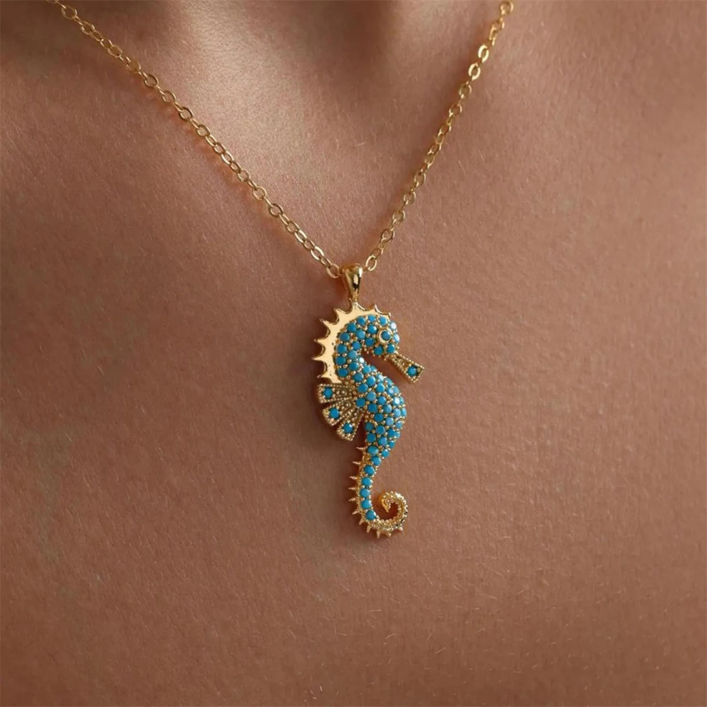 Women's Necklace Featuring a Seahorse Pendant with Ocean Theme