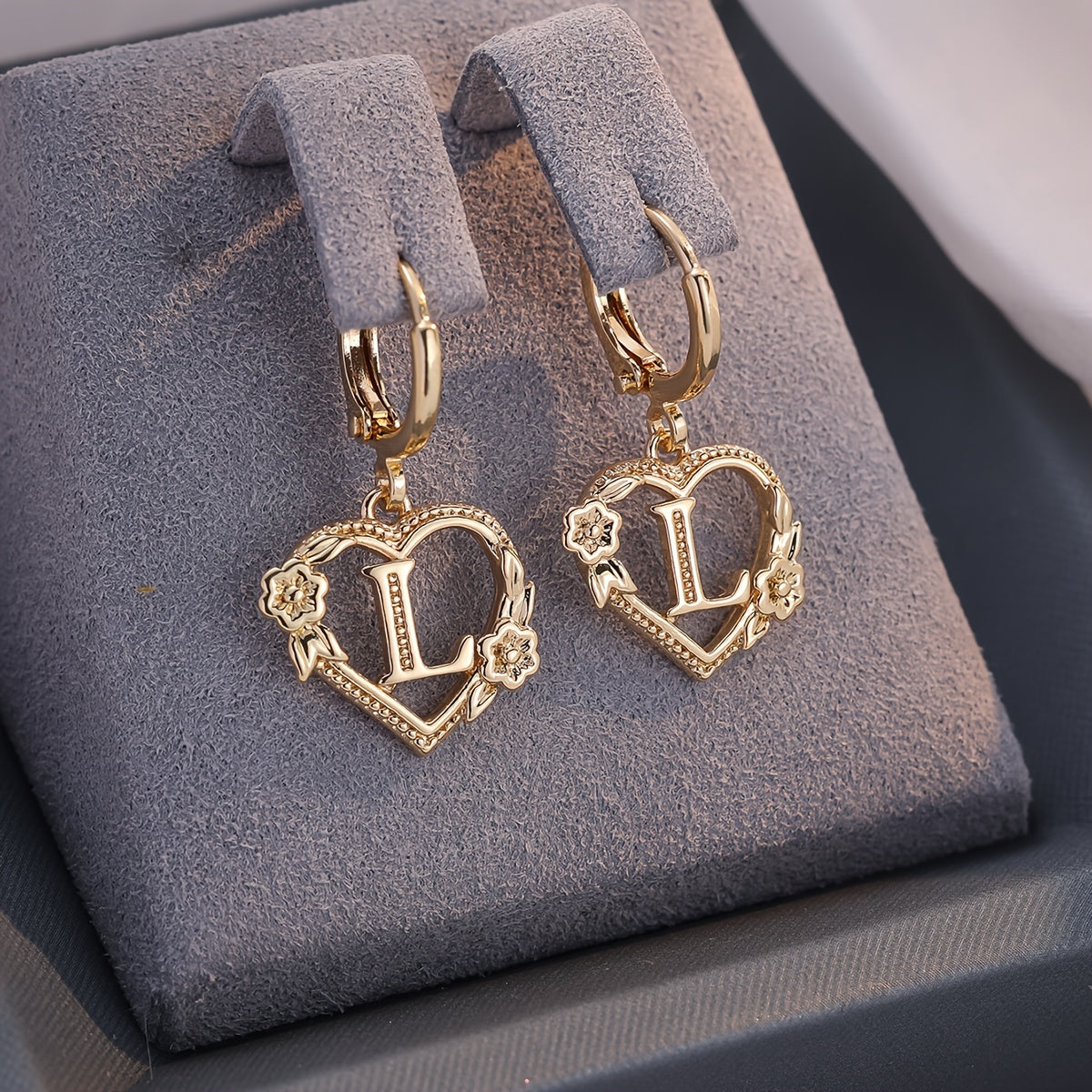 Women's Heart Hoops Featuring Initial and Floral Accents