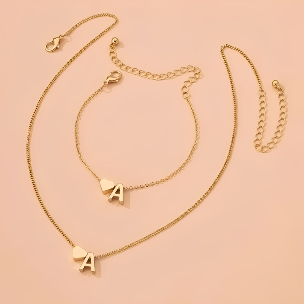Initial heart jewelry set
