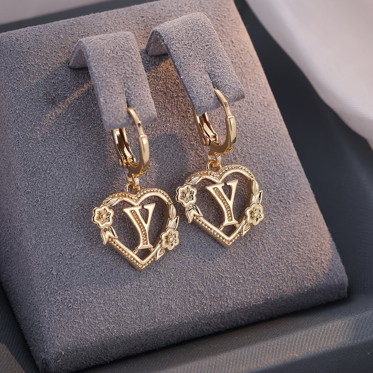 Women's Heart Hoops Featuring Initial and Floral Accents