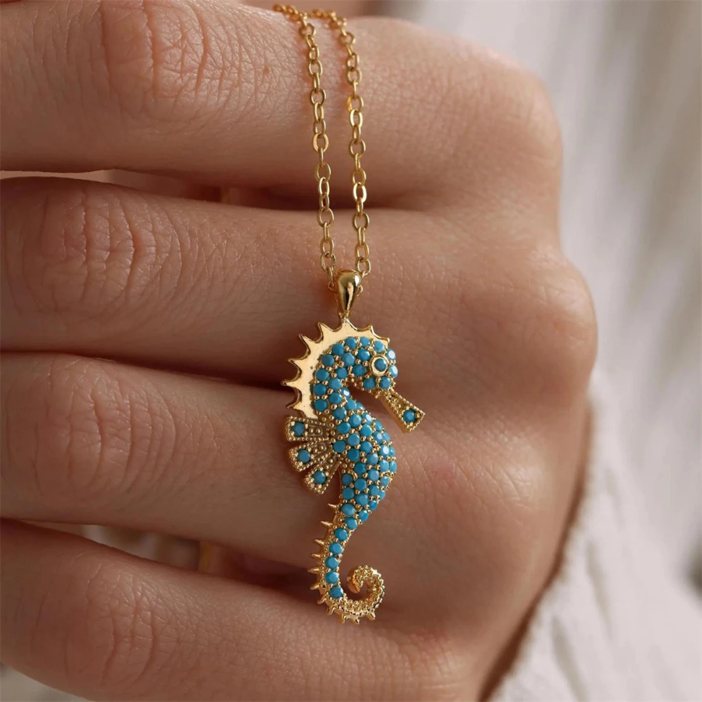 Women's Necklace Featuring a Seahorse Pendant with Ocean Theme