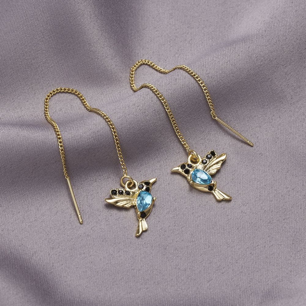 Women's Hummingbird Earrings with Hanging Bird Motif - Pair