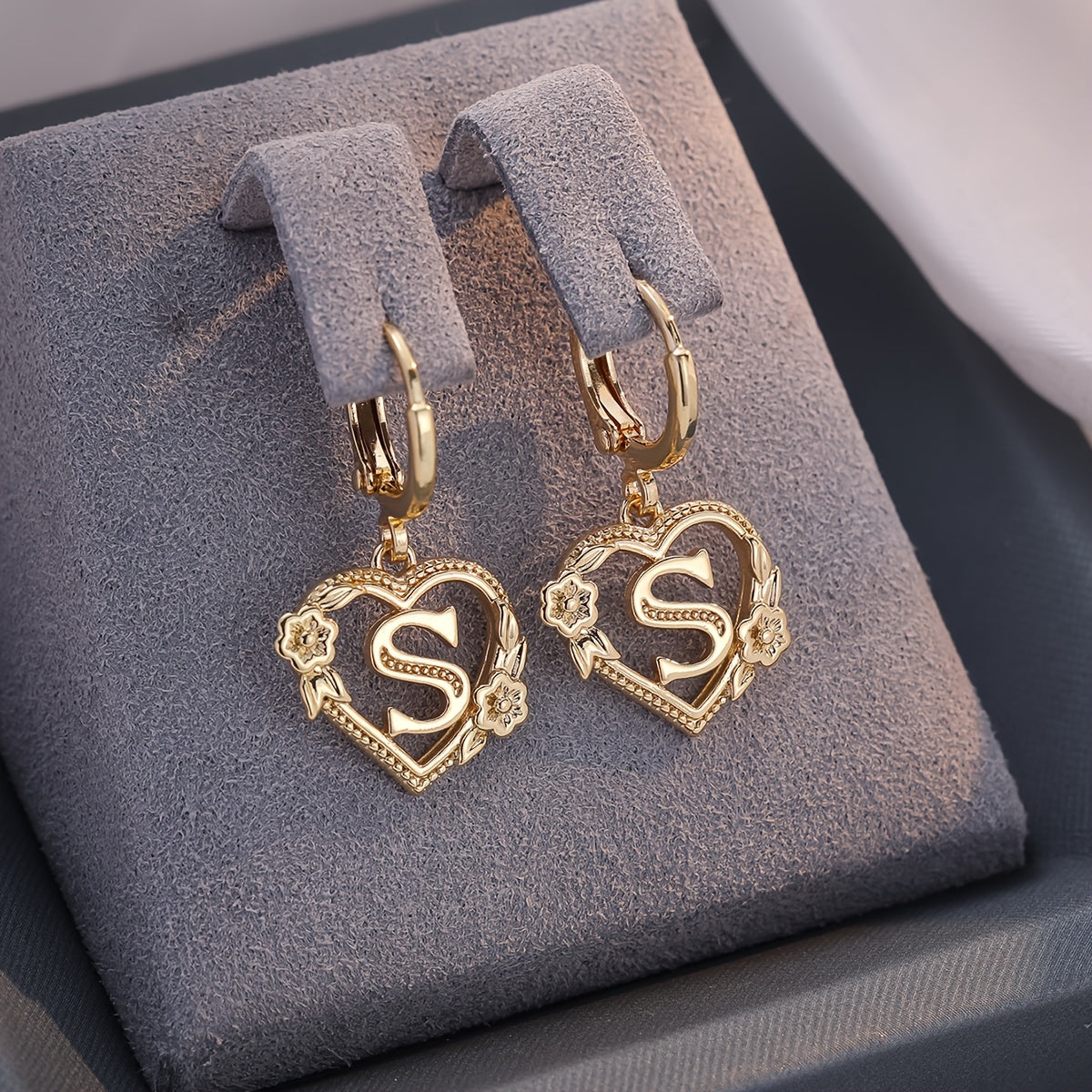 Women's Heart Hoops Featuring Initial and Floral Accents
