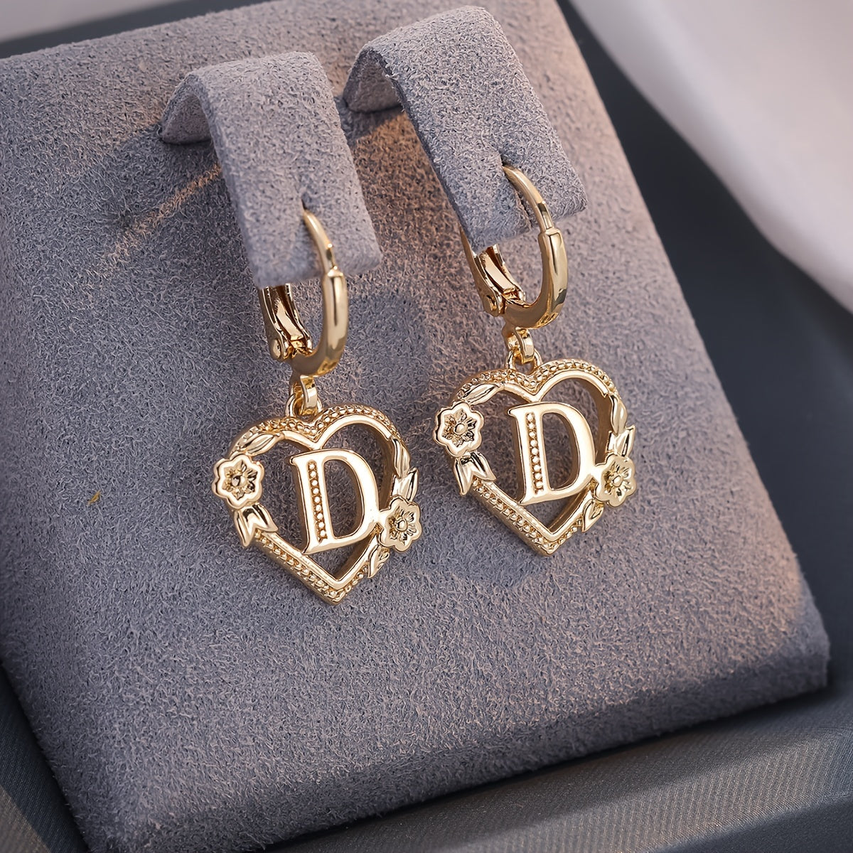 Women's Heart Hoops Featuring Initial and Floral Accents