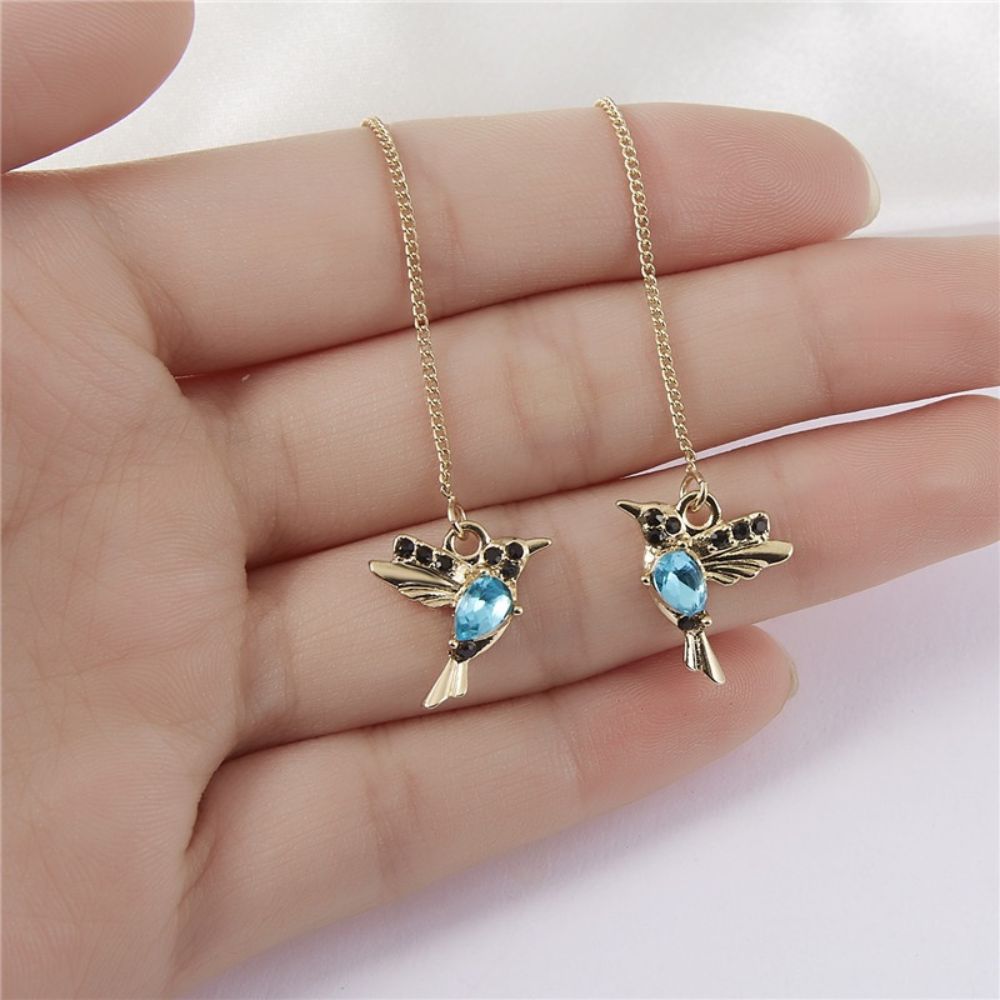 Women's Hummingbird Earrings with Hanging Bird Motif - Pair