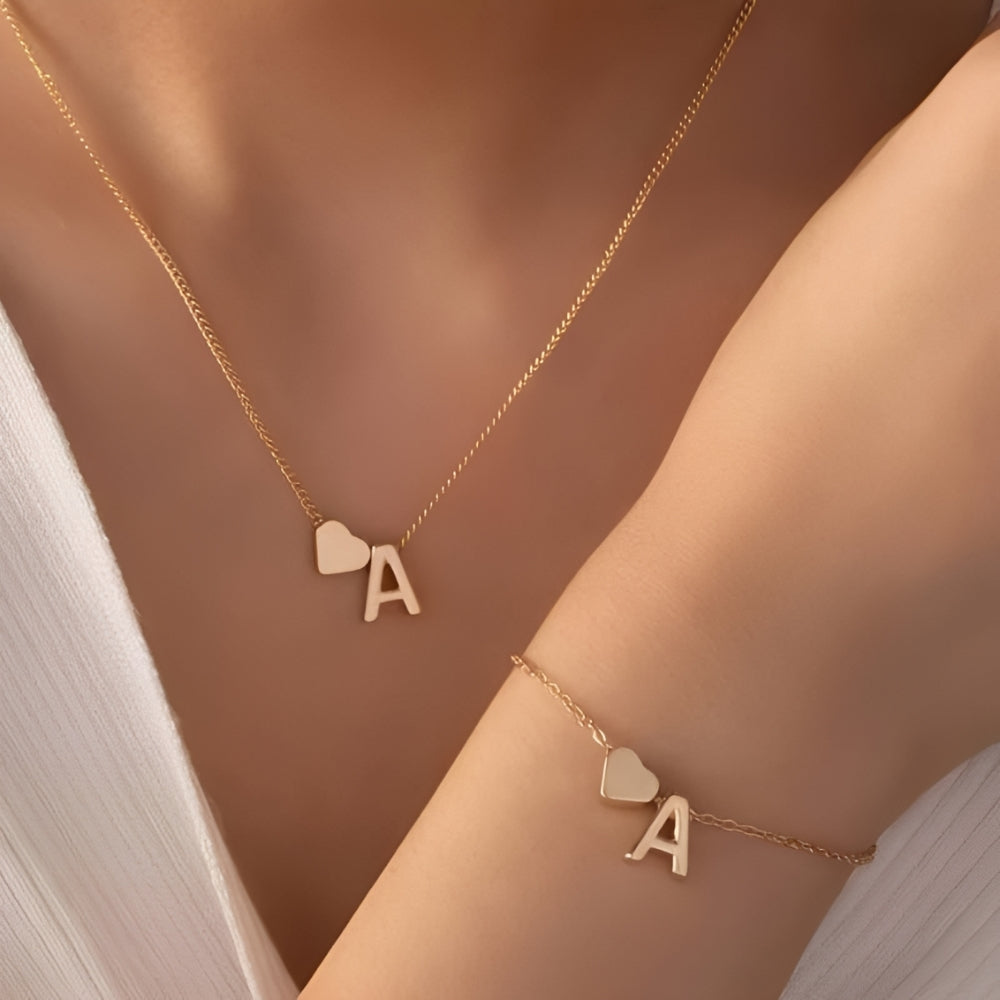Initial heart jewelry set