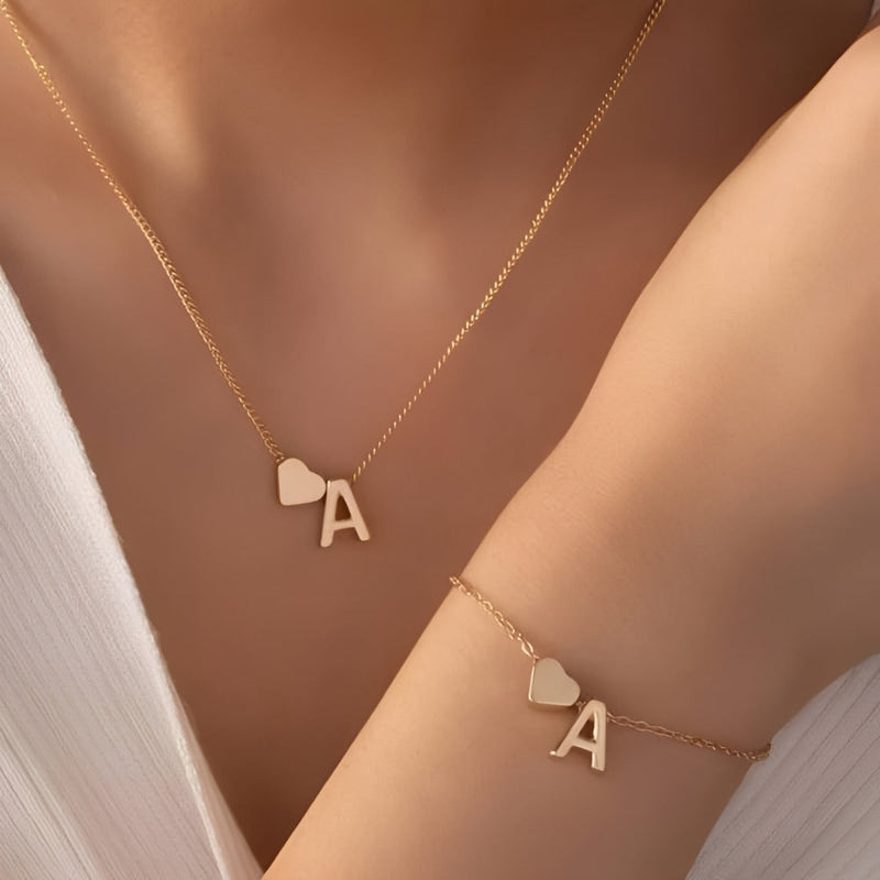 Initial heart jewelry set