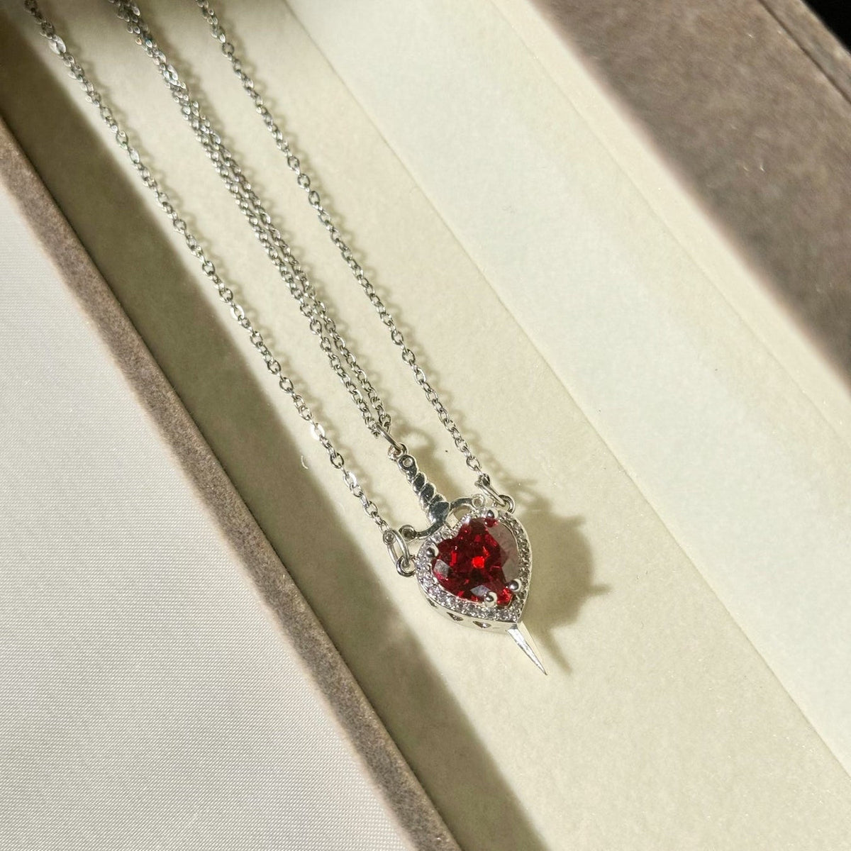 Women's 2-piece Partner Necklace Set featuring Heart and Sword Pendant