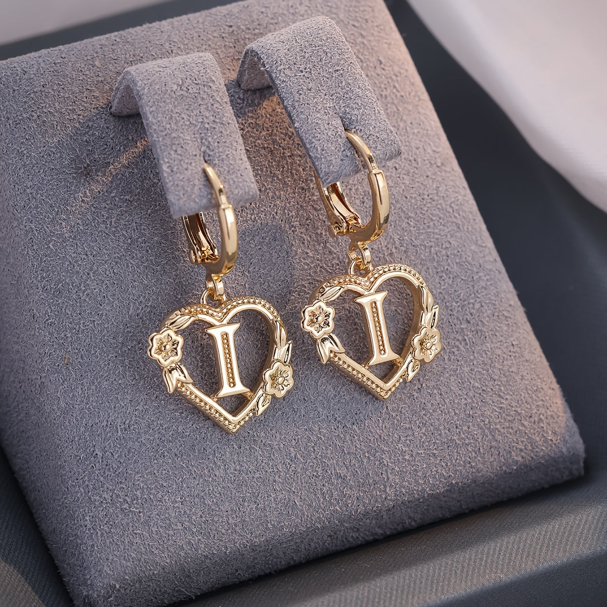 Women's Heart Hoops Featuring Initial and Floral Accents