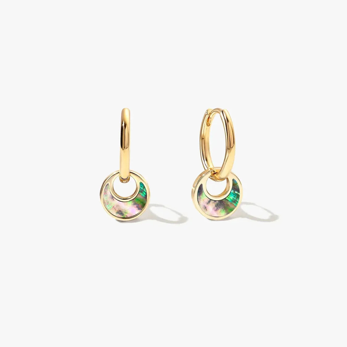 Women's Hoop Earrings with Round Pendant and Decorative Inlay