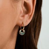 Women's Hoop Earrings with Round Pendant and Decorative Inlay