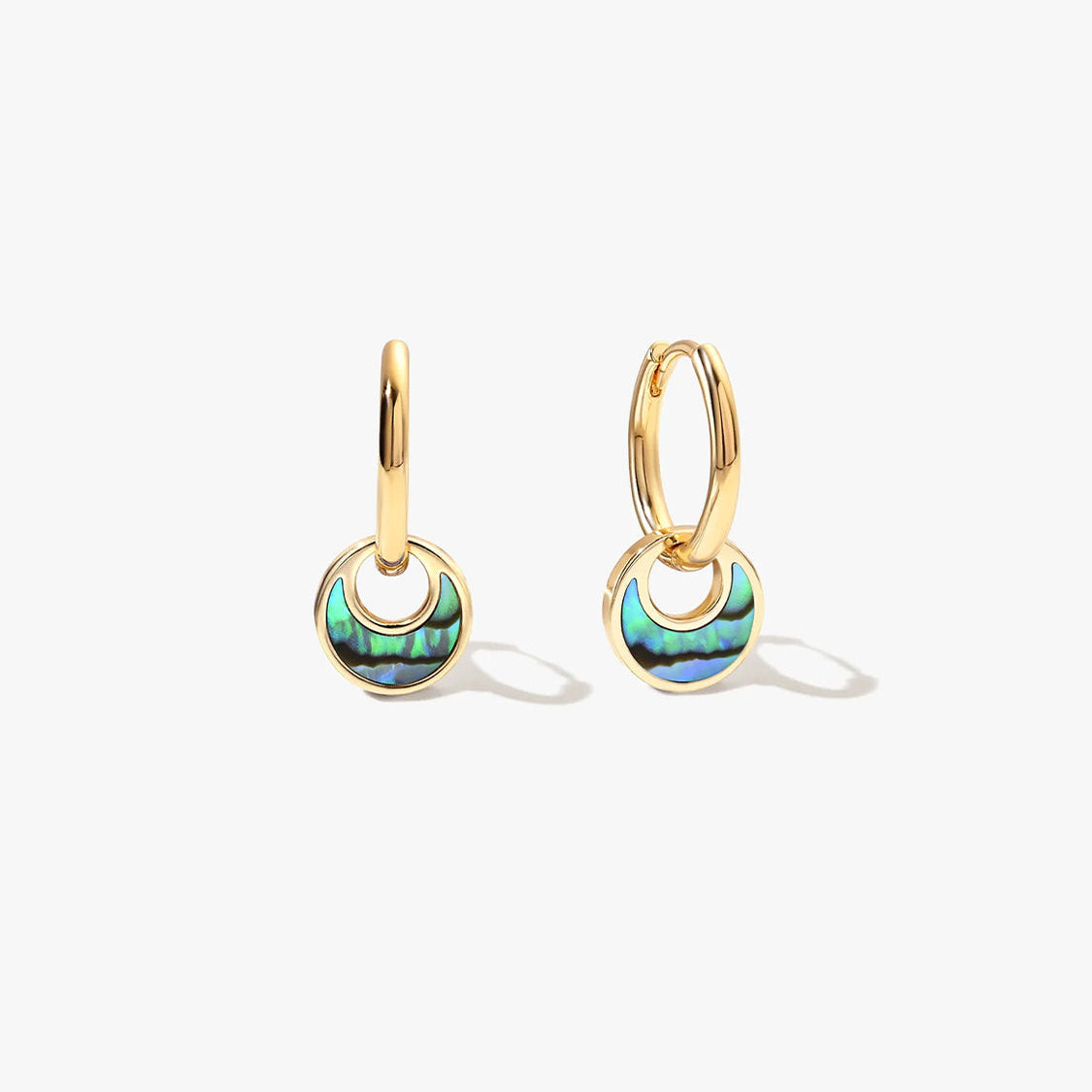 Women's Hoop Earrings with Round Pendant and Decorative Inlay