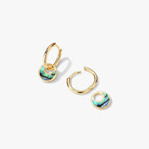 Women's Hoop Earrings with Round Pendant and Decorative Inlay