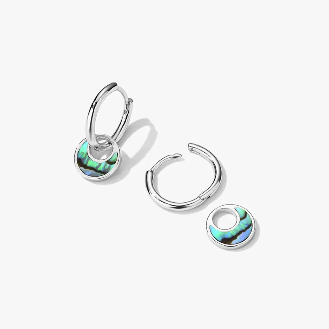 Women's Hoop Earrings with Round Pendant and Decorative Inlay