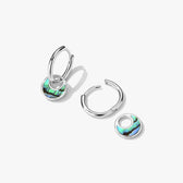 Women's Hoop Earrings with Round Pendant and Decorative Inlay