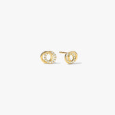 Women's Ear Studs with Interlocking Double Circles and Gemstone Accents
