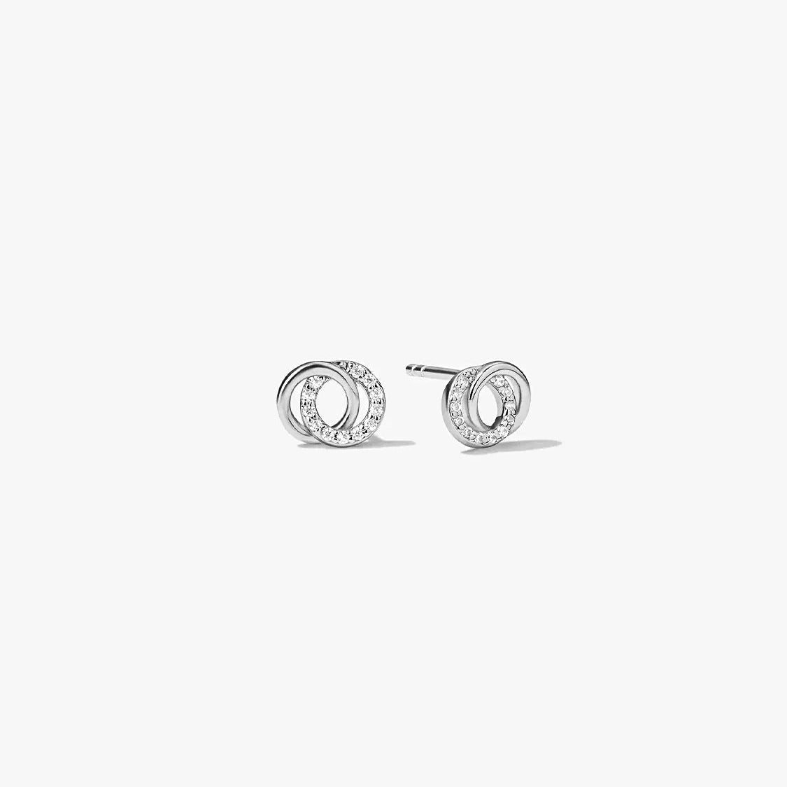 Women's Ear Studs with Interlocking Double Circles and Gemstone Accents