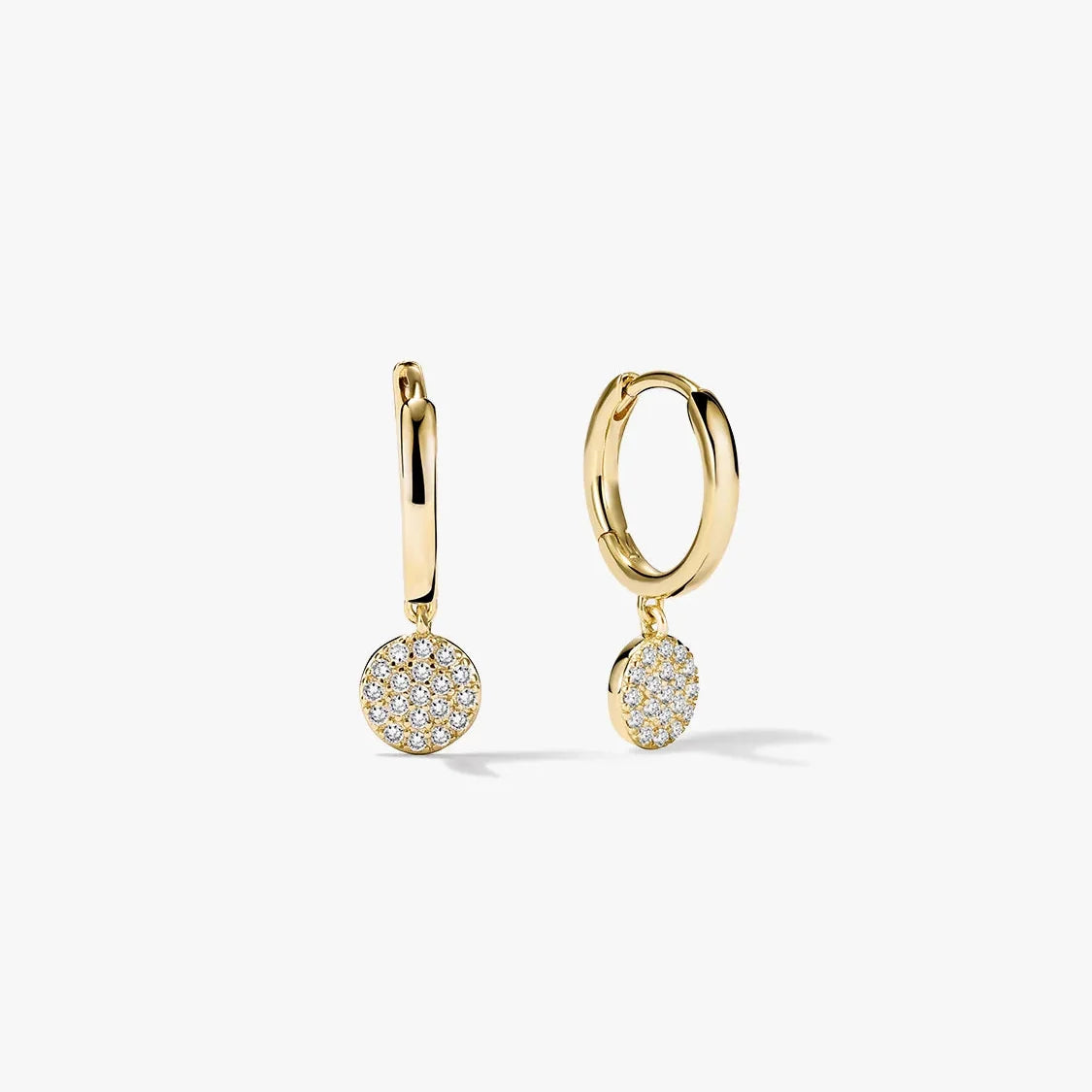 Women's Huggie Earrings with Circular Pendant and Gemstone Accents
