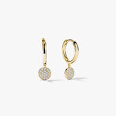 Women's Huggie Earrings with Circular Pendant and Gemstone Accents
