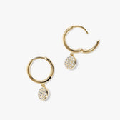 Women's Huggie Earrings with Circular Pendant and Gemstone Accents